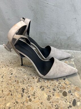 Alexander Wang Pointed Suede Ankle-Strap Pumps in Light Gray